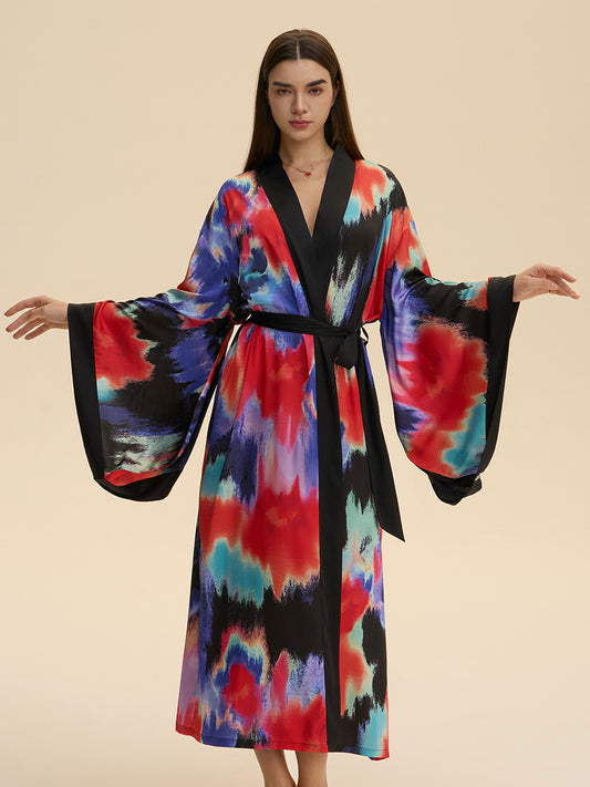 Printed Satin Kimono Robe
