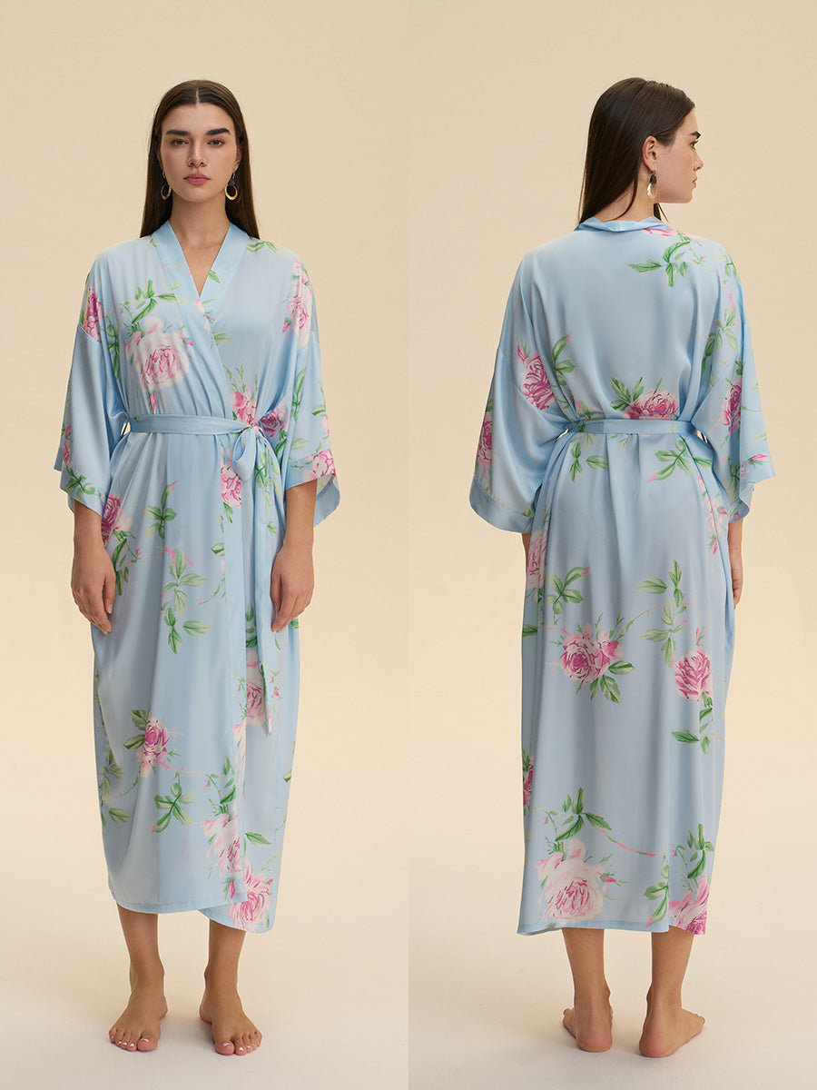 Floral Satin Kimono Robe