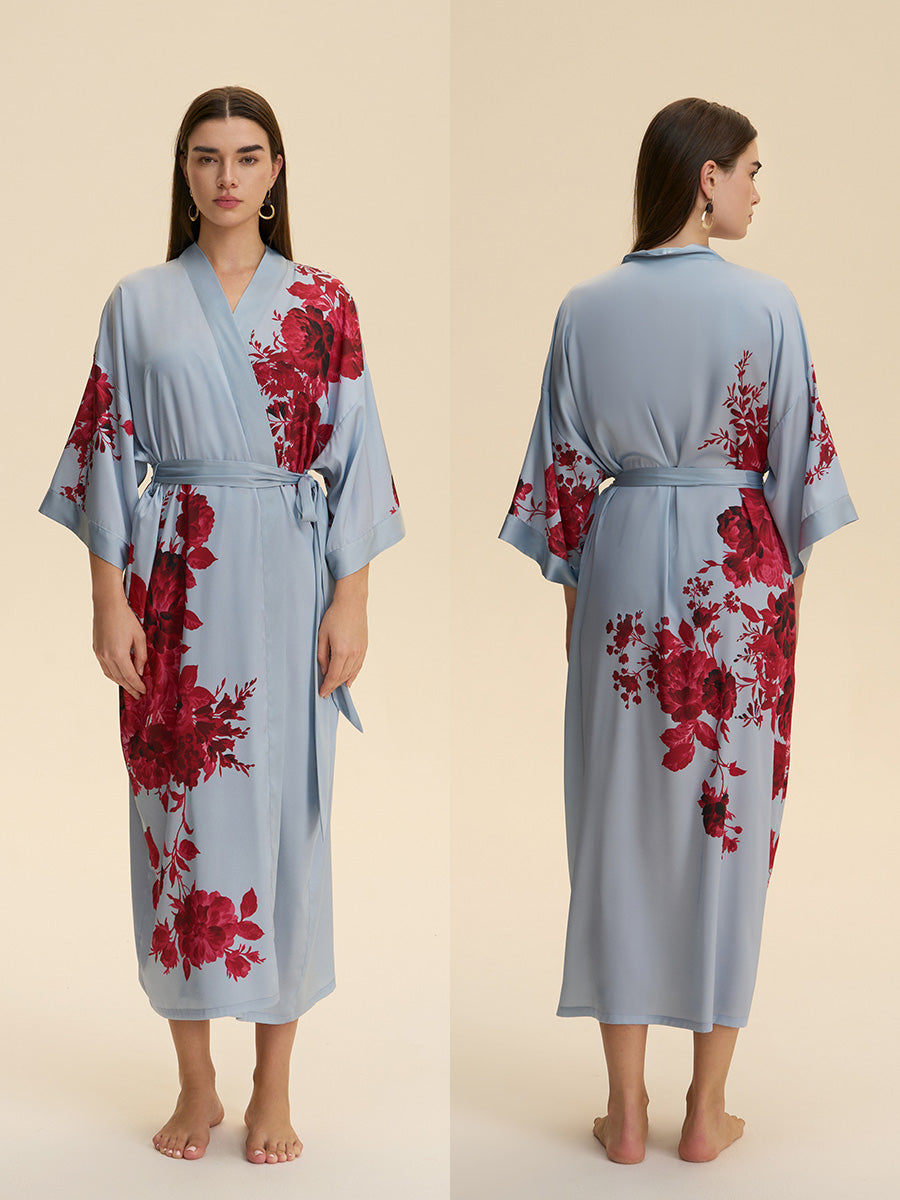 Floral Satin Kimono Robe