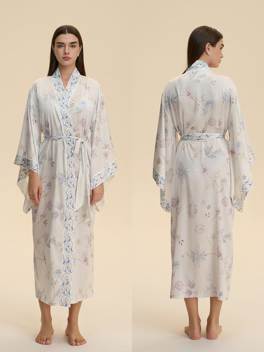 Floral Satin Kimono Robe
