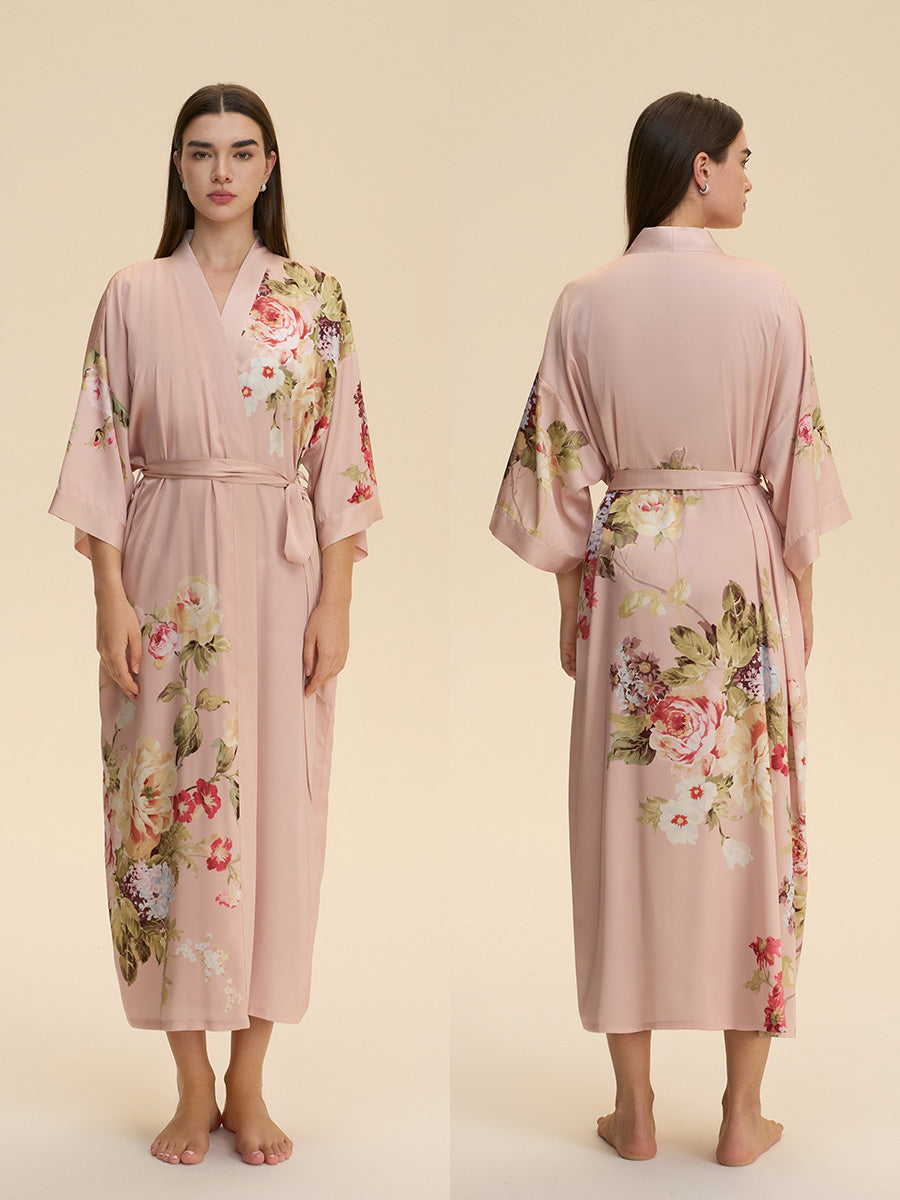 Floral Satin Kimono Robe