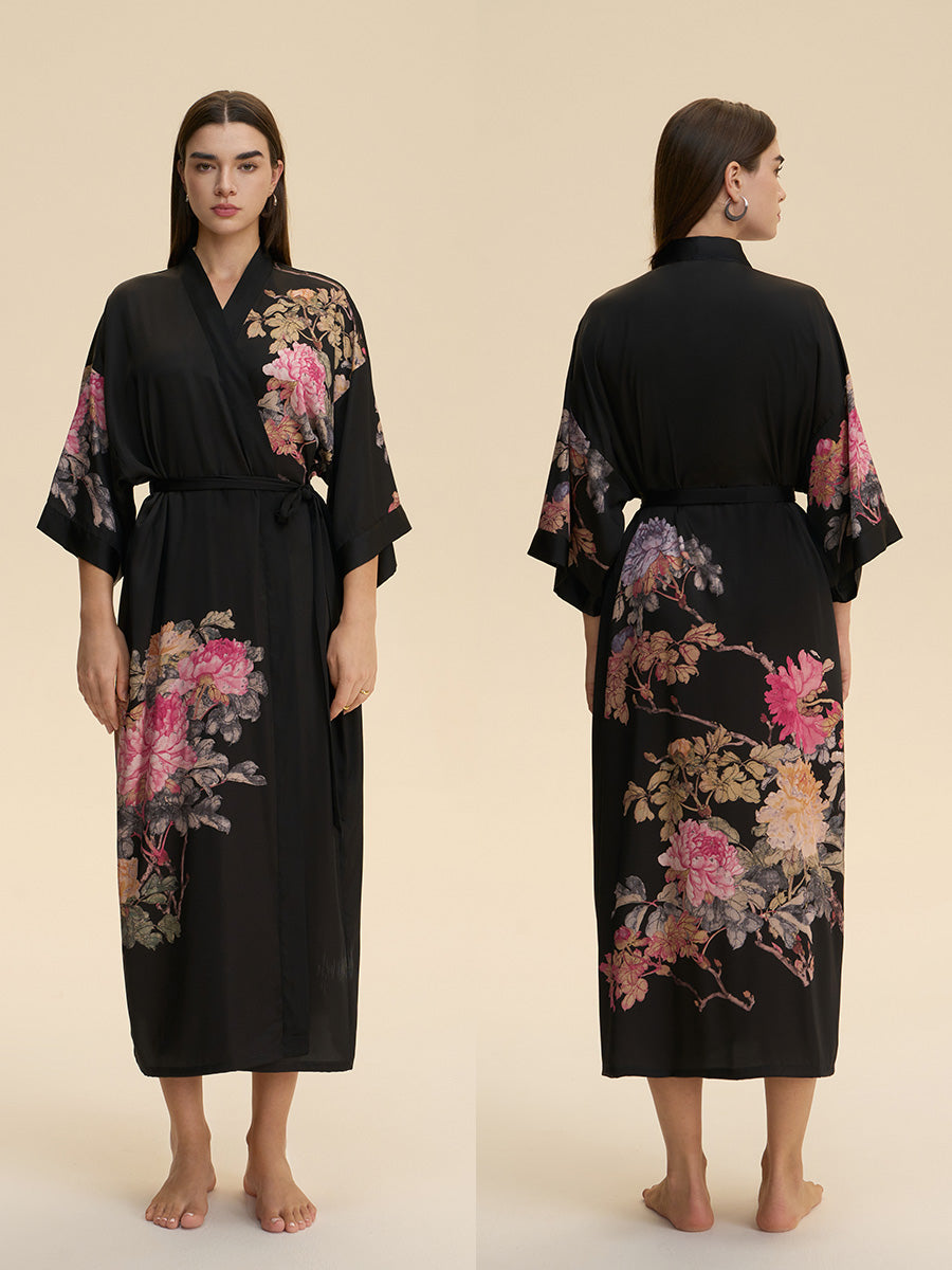 Floral Satin Kimono Robe