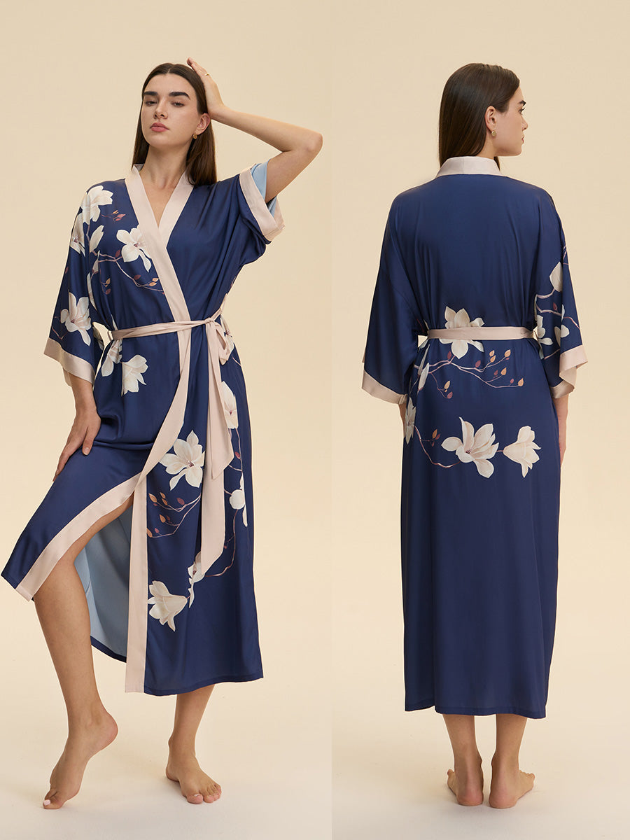 Floral Satin Kimono Robe