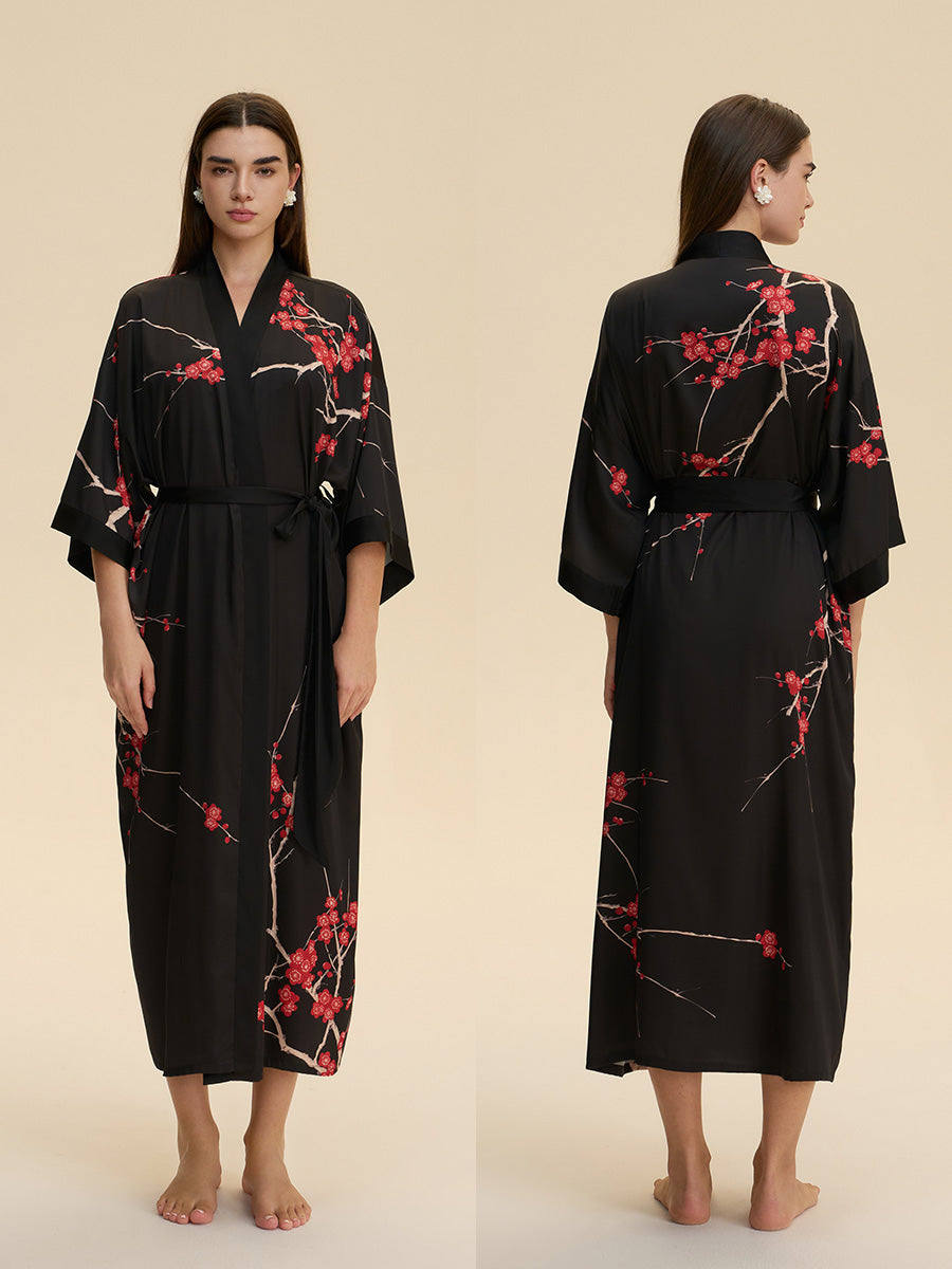 Plum Blossom Satin Kimono Robe