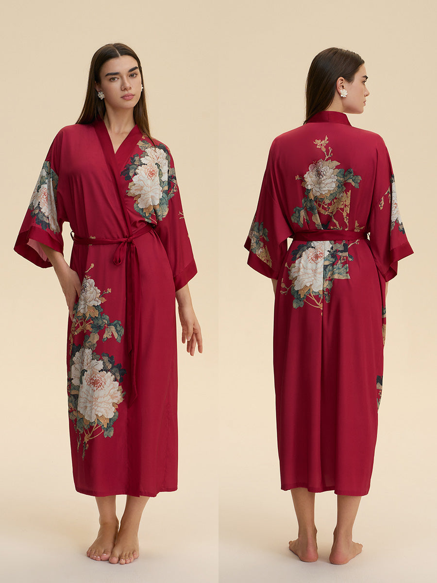 Floral Satin Kimono Robe