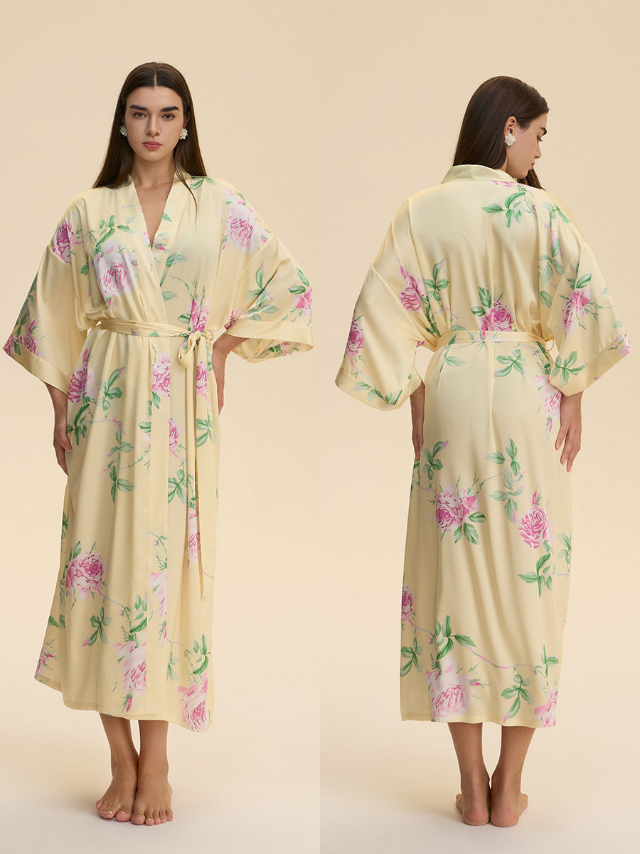 Floral Satin Kimono Robe
