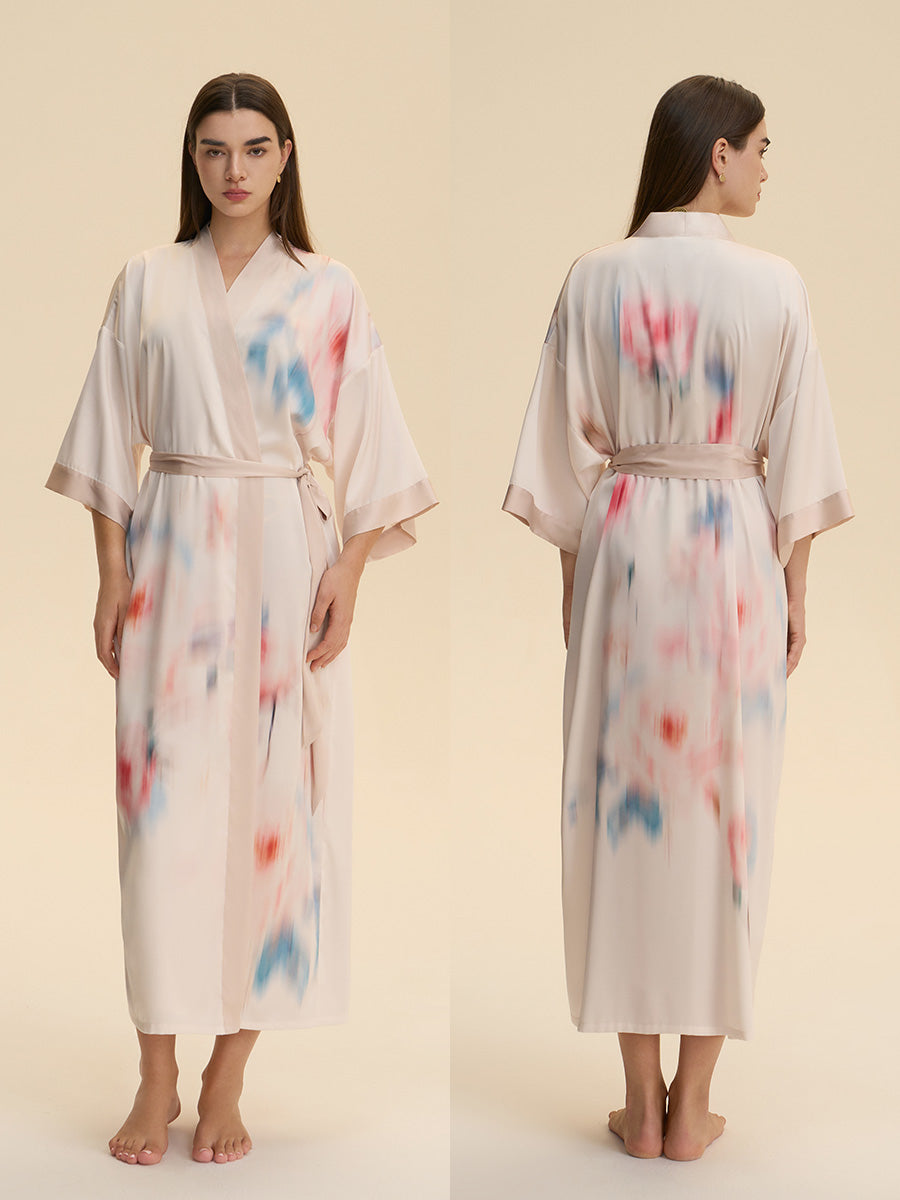 Watercolor Floral Satin Kimono Robe