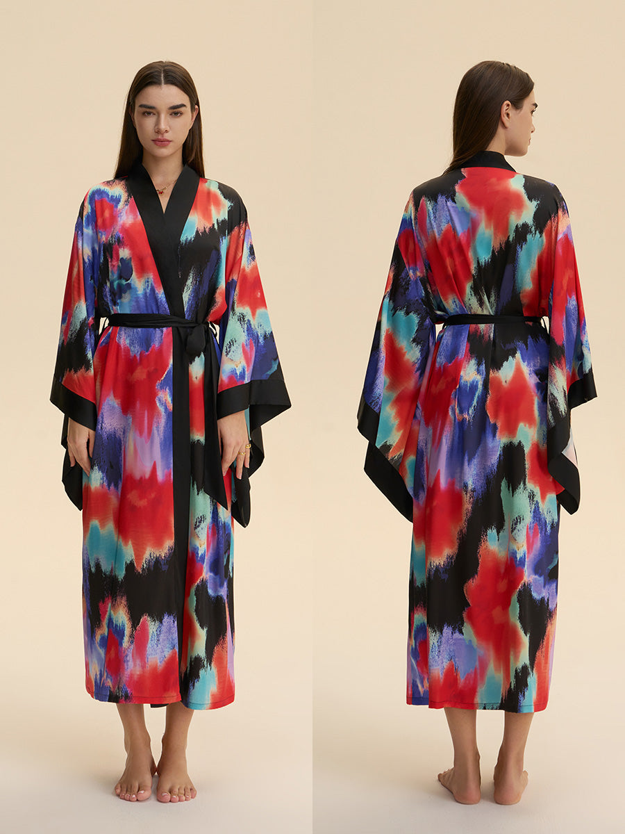 Printed Satin Kimono Robe