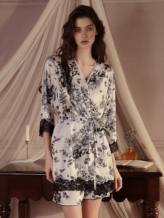 Floral Print Chemise & Robe Set