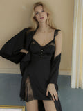 Satin Chemise & Lace Trim Robe Set