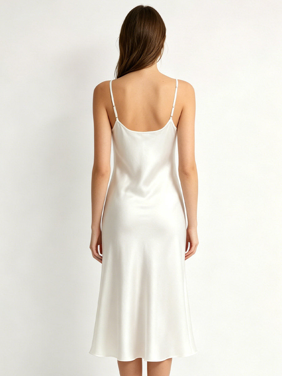 100% Pure Silk V-Neck Midi Slip Nightgown