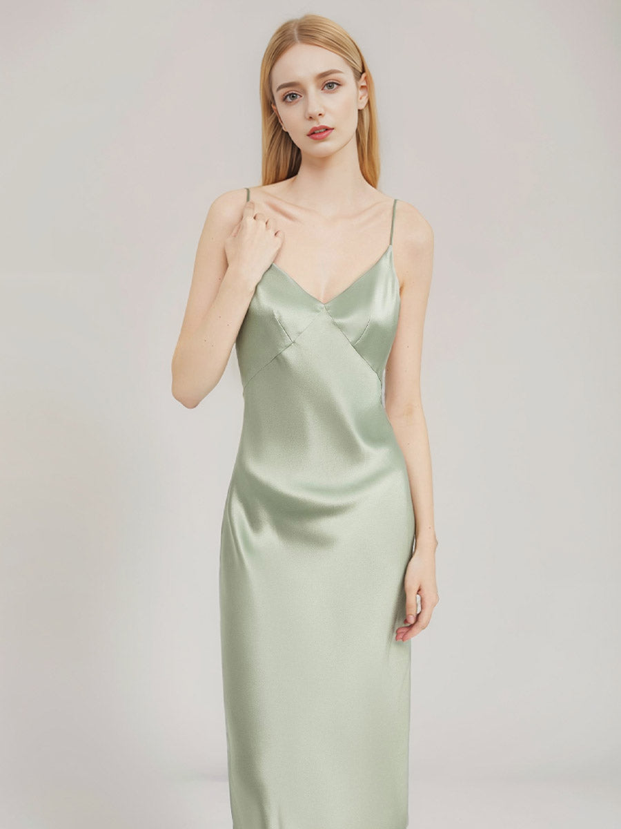 100% Pure Silk V-Neck Wrap Midi Slip Dress