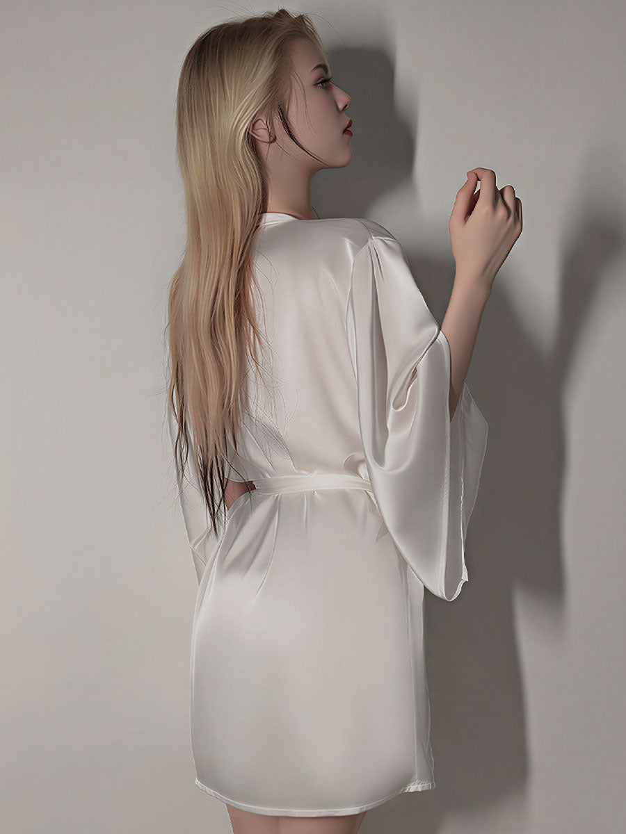 Lace Trim Chemise & Satin Robe Set