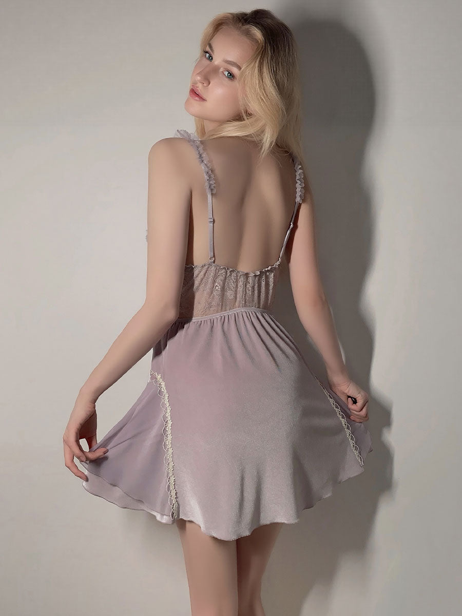 Velvet Chemise with Lace Trim