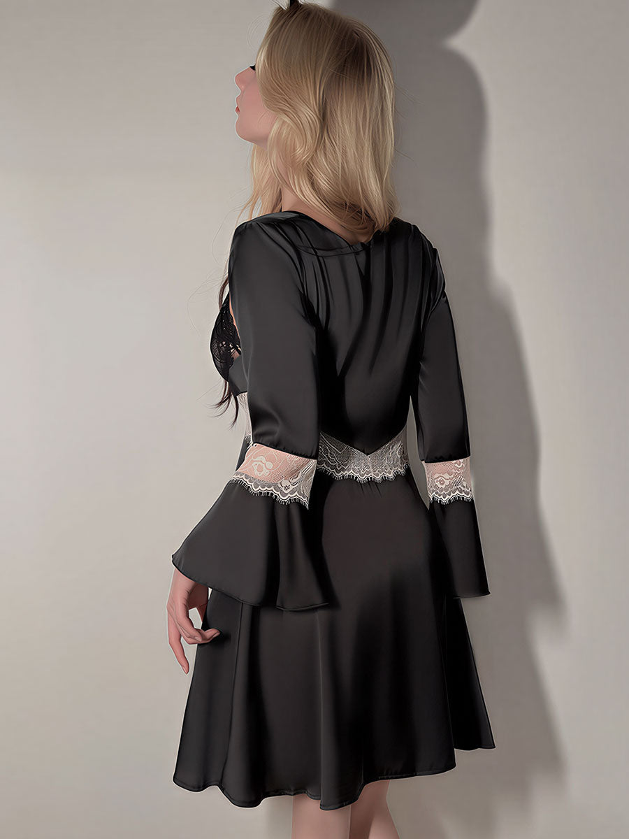 Lace Trim Chemise & Satin Robe Set