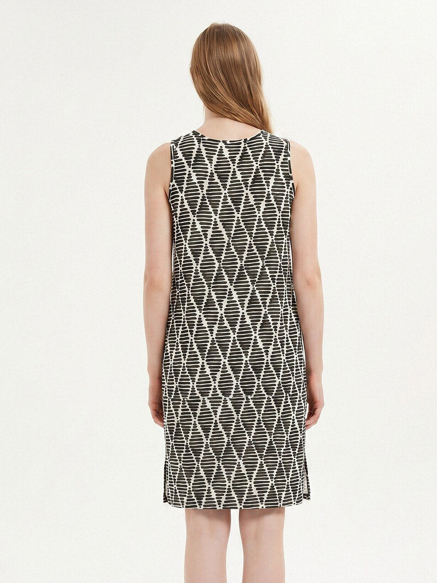 Soft Silk Sleeveless Sleep Dress with Geometric Pattern