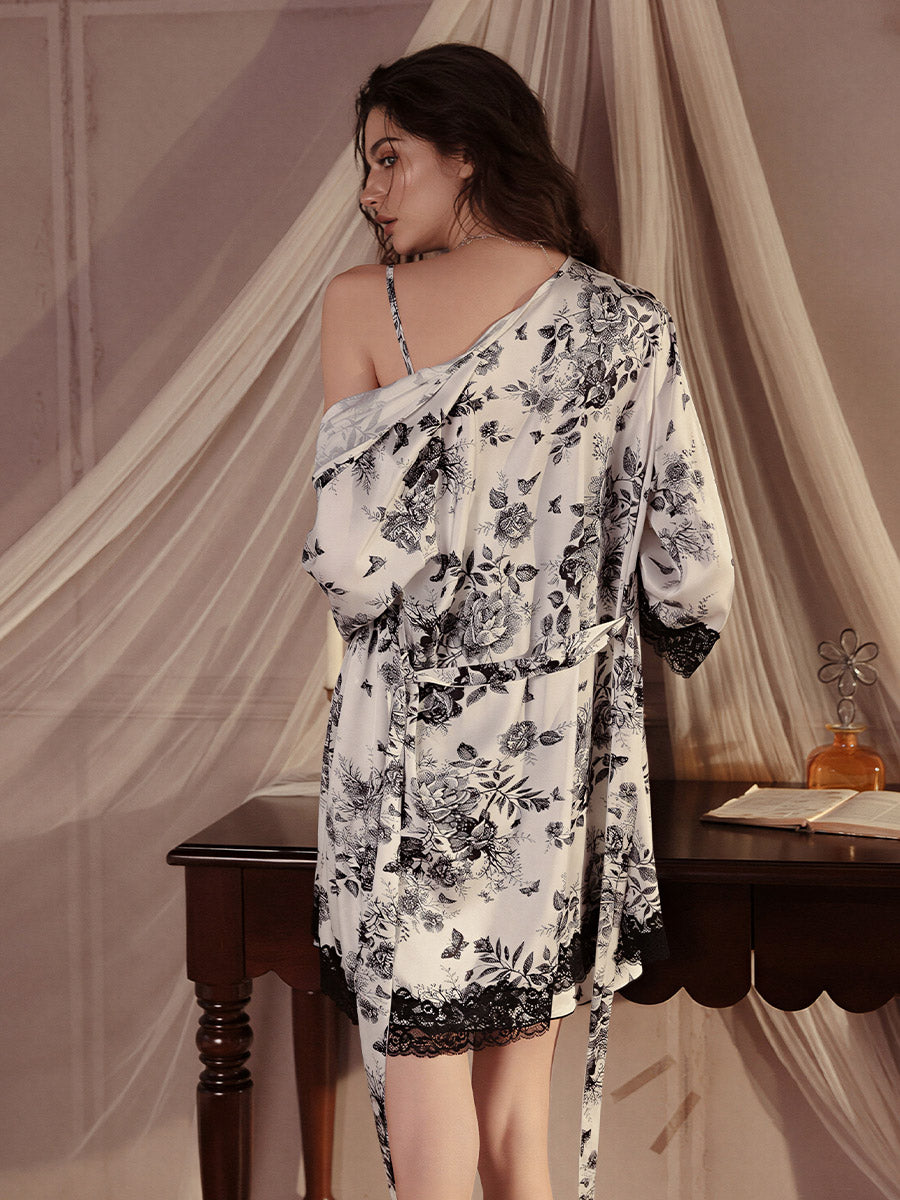 Floral Print Chemise & Robe Set