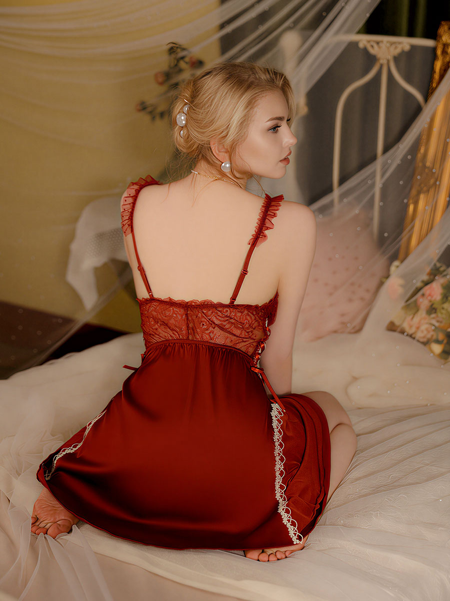 Lace Trim Chemise & Satin Robe Set